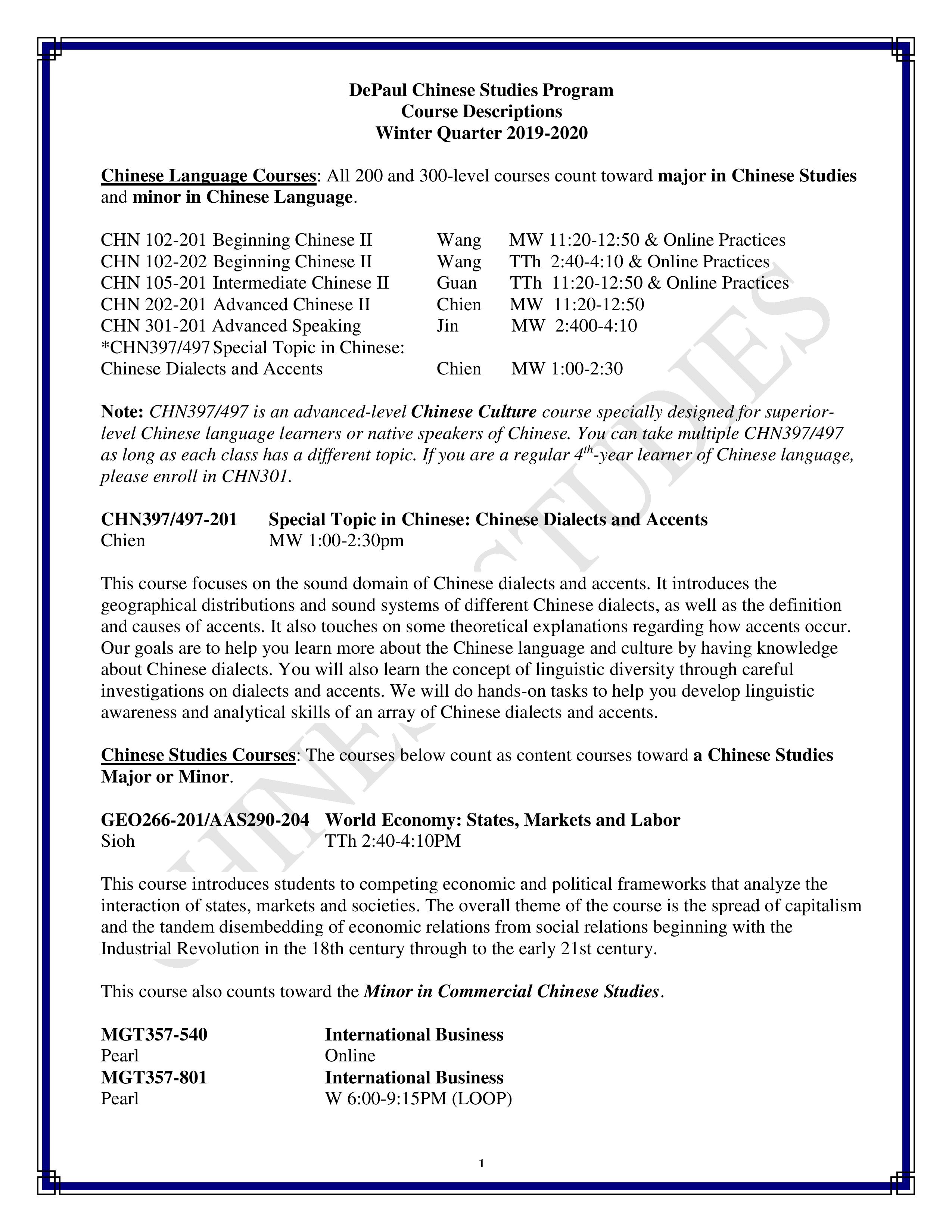 Course Offerings Winter 2020-1